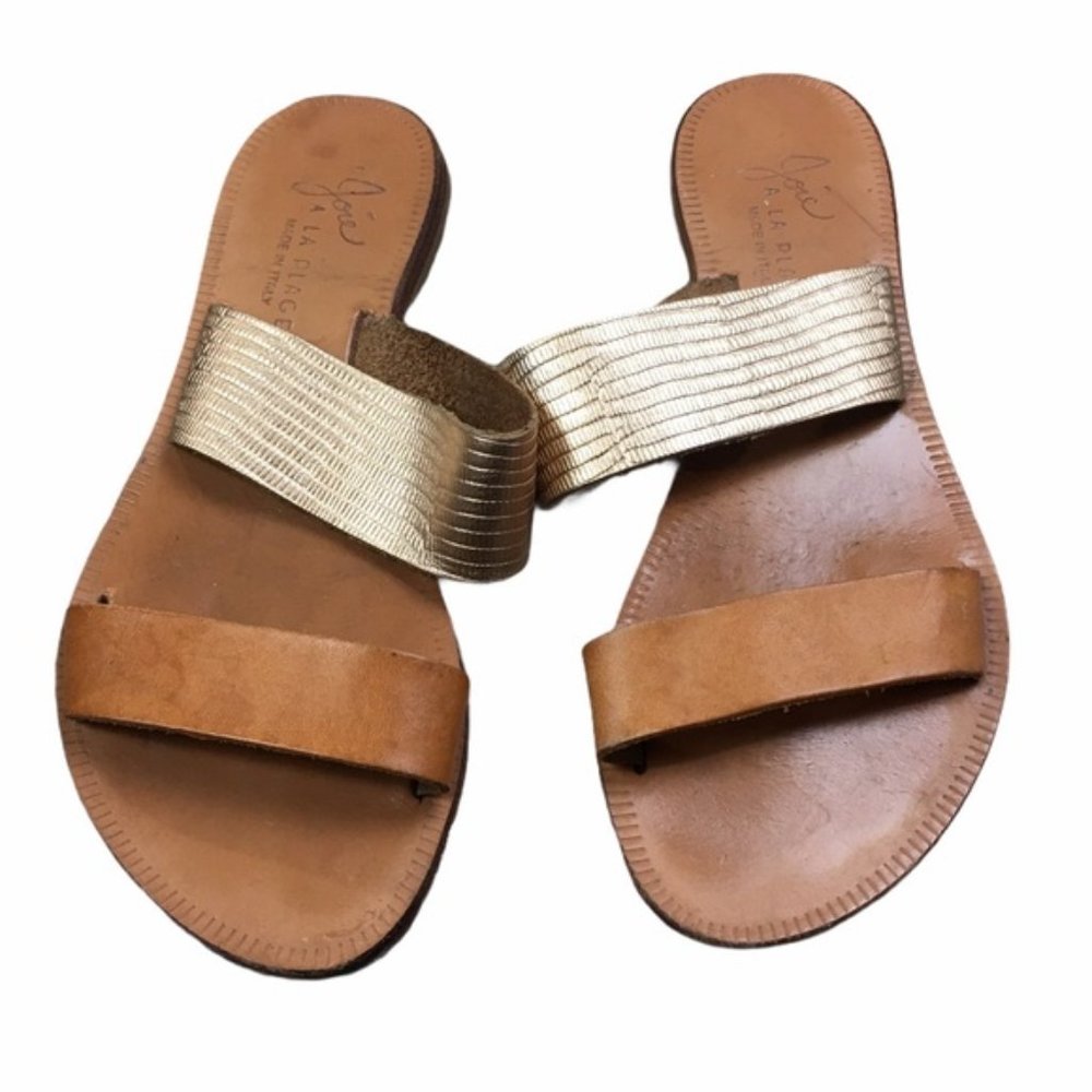 JOIE A La Plage Leather Tan/Gold Slip On Sandals